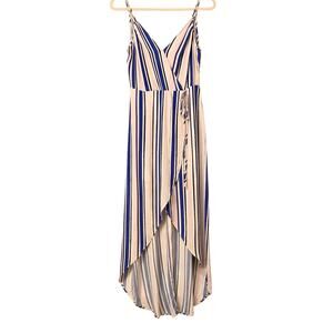 ASTR The Label Striped Faux Surplice Wrap High-Low Maxi Dress Size Medium EUC